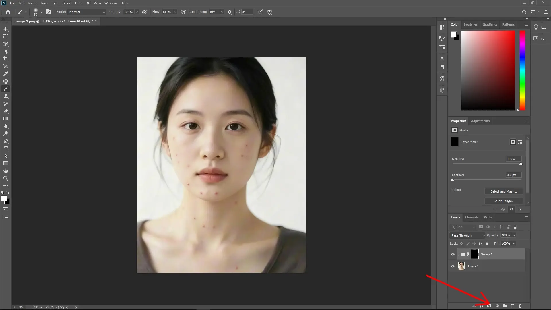 Remove Acne in Photoshop: Step 7