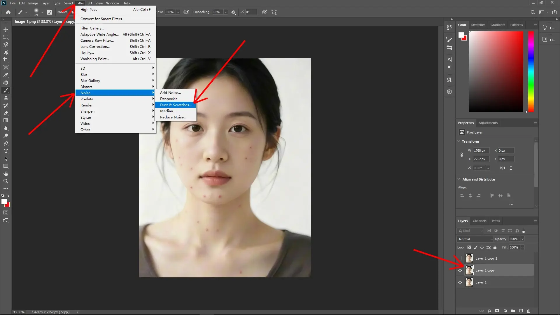 Remove Acne in Photoshop: Step 3-1