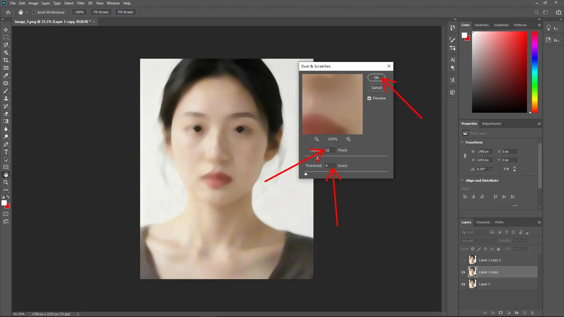 Remove Acne in Photoshop: Step 3-2
