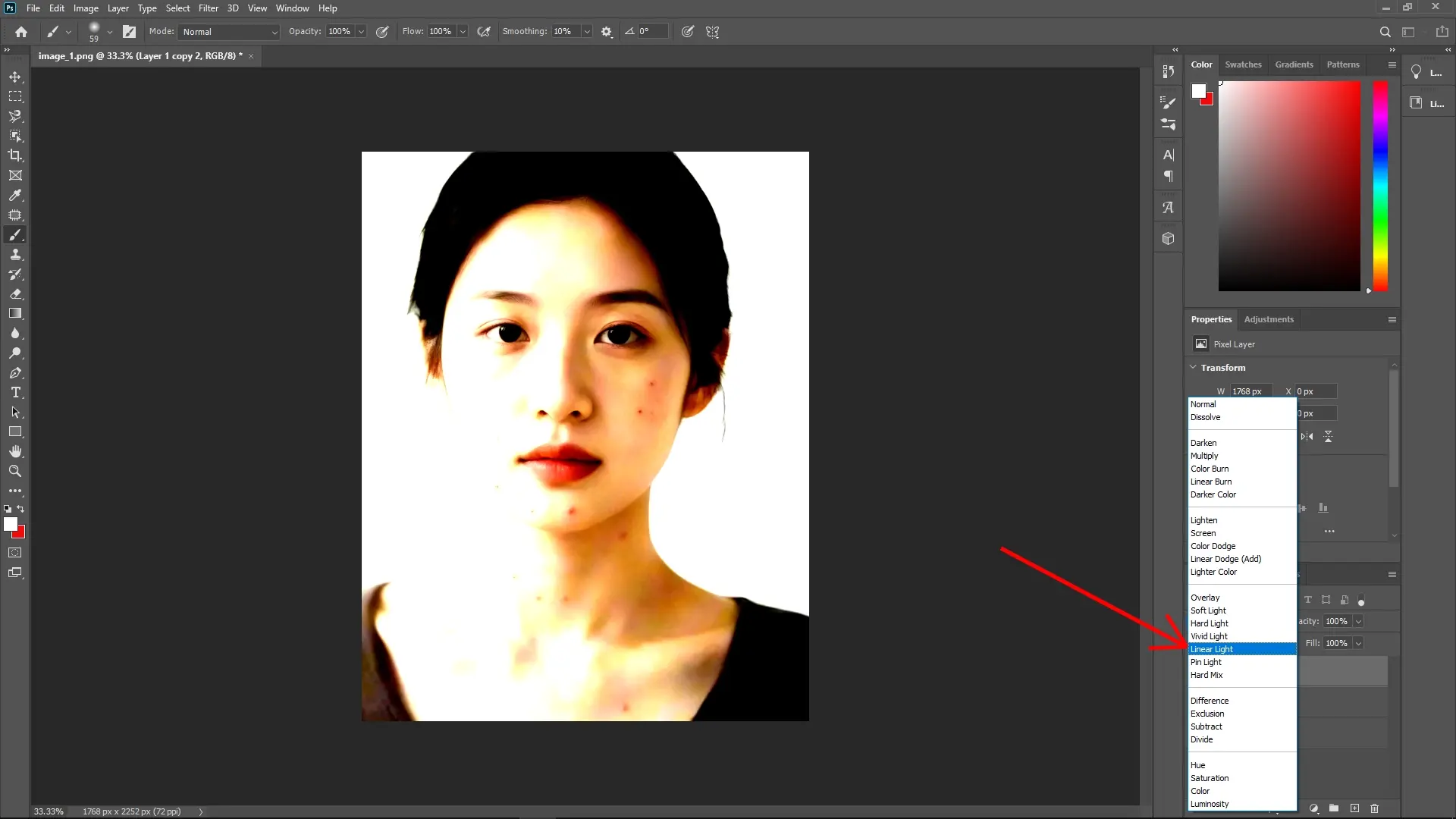 Remove Acne in Photoshop: Step 4-2