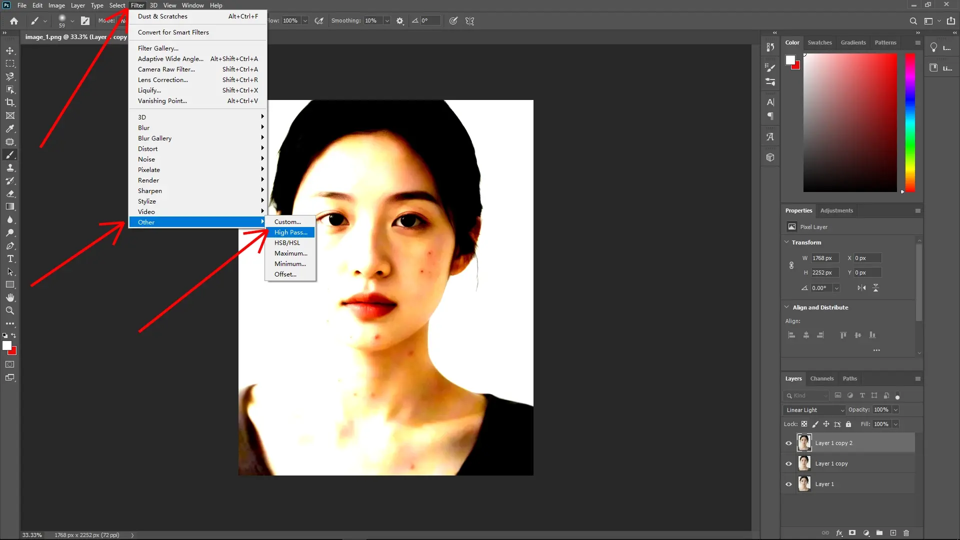 Remove Acne in Photoshop: Step 5-1