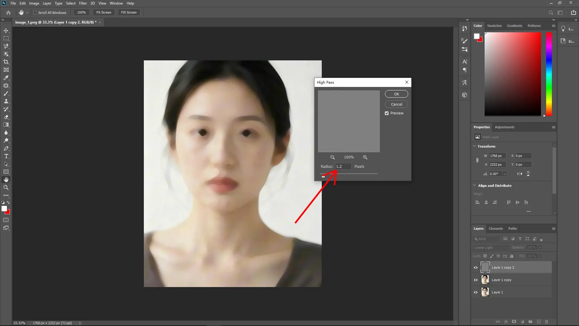Remove Acne in Photoshop: Step 5-2